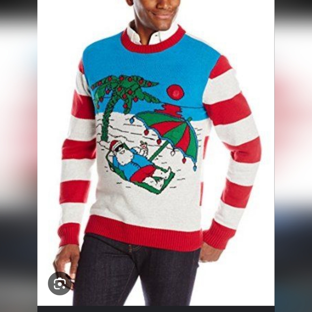 NWT Mens Ugly Festive Blue and Red Holiday Sweater Size 2XL